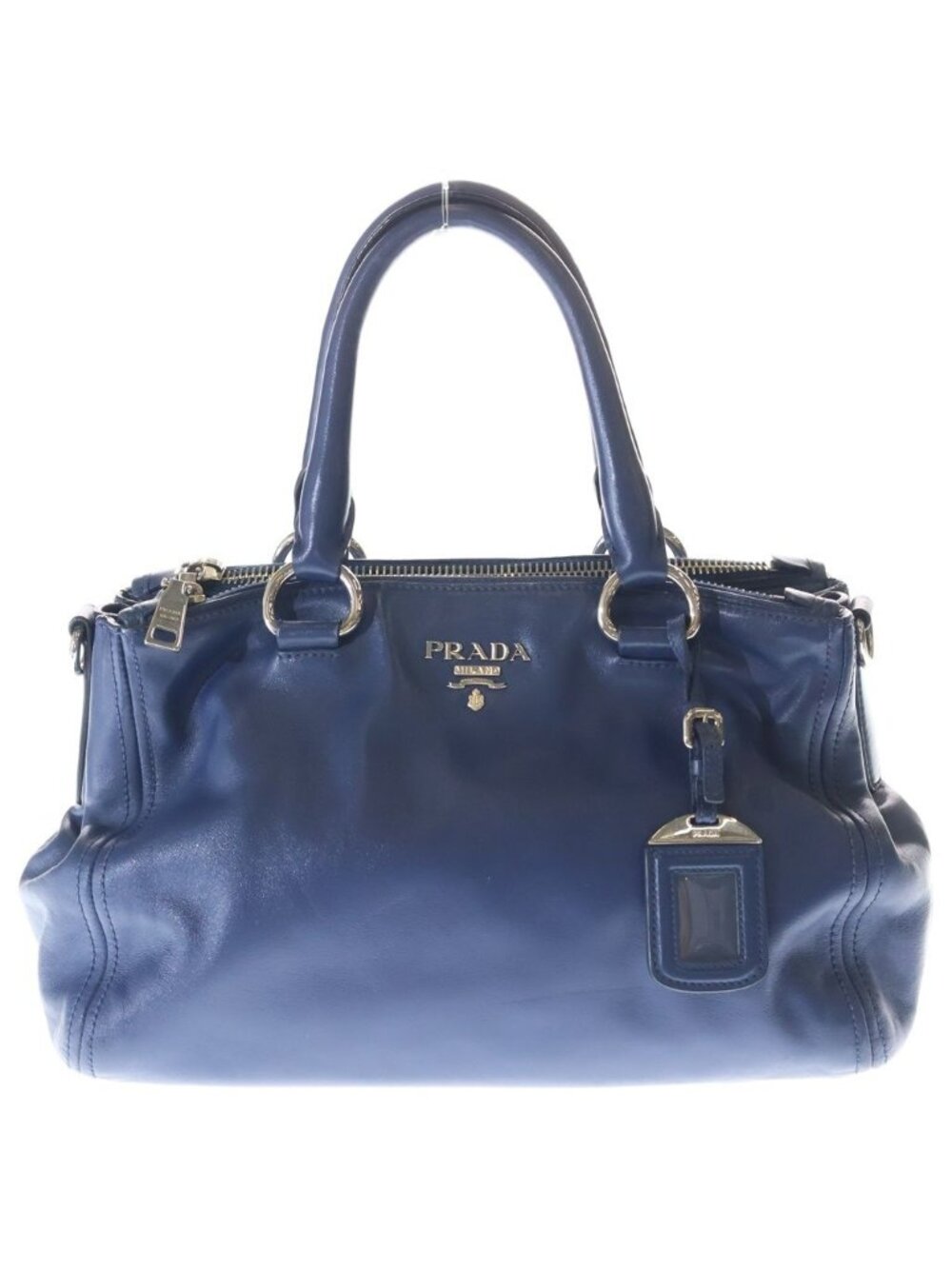 Prada 2-Way Shoulder Bag Blue Leather Silver